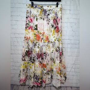 New Directions size large floral sheer tiered maxi skirt